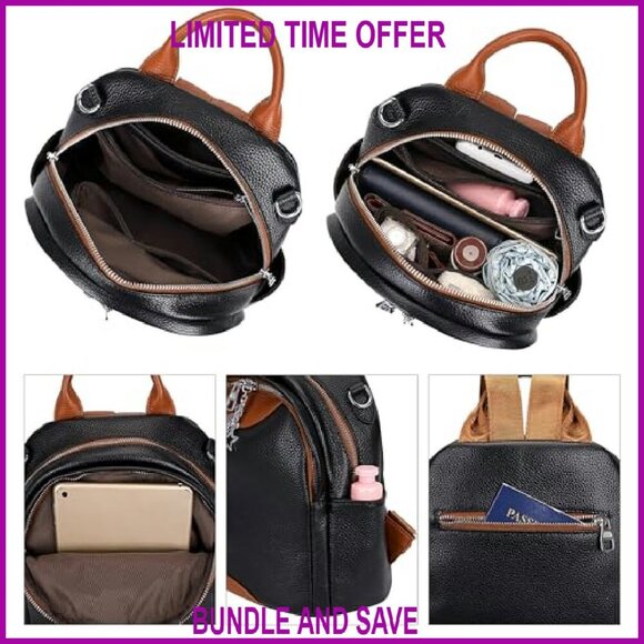 Small Genuine Leather Convertible Backpack Purse Shoulder Bag Daypack main image 7